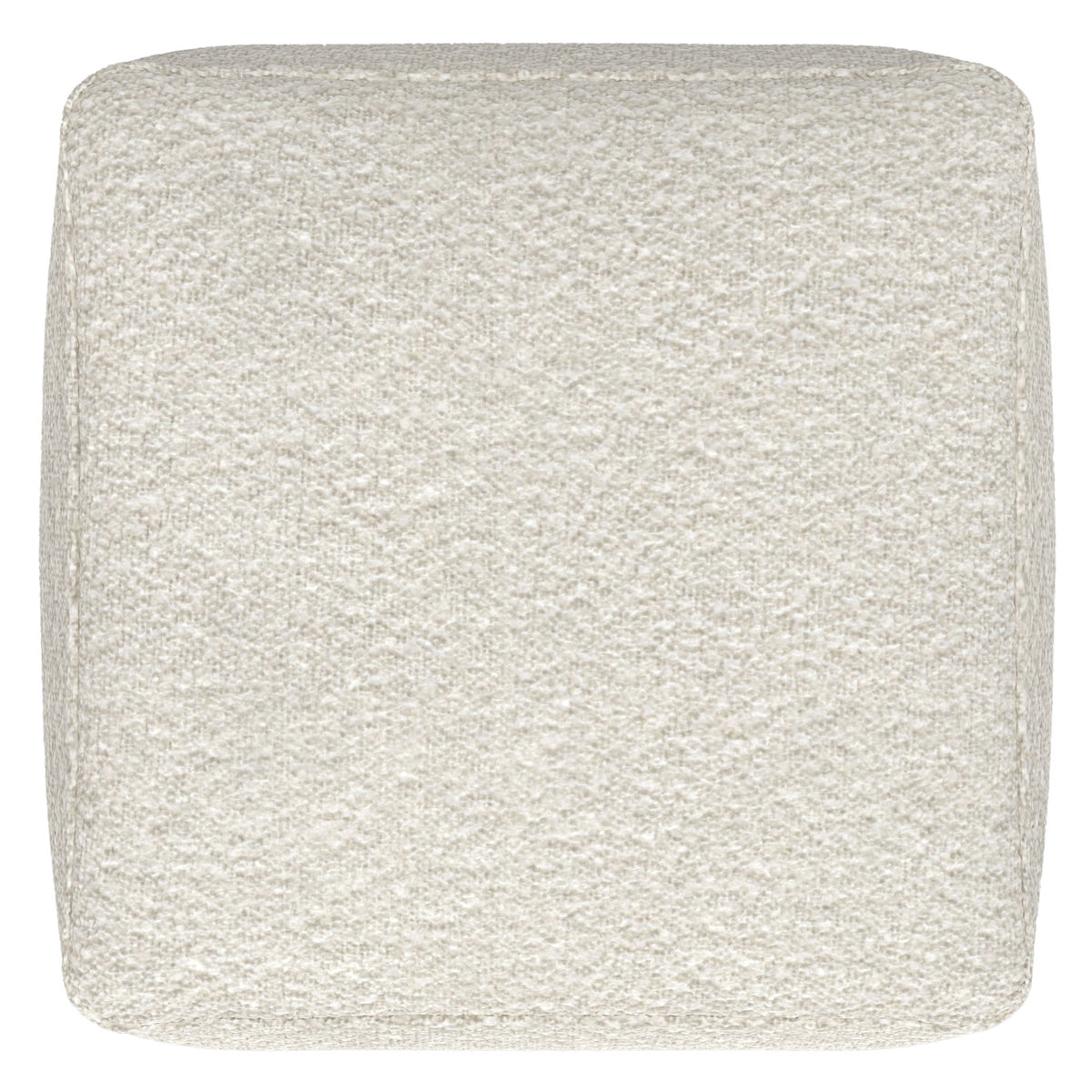 Top view of the ivory square pouf with textured upholstery