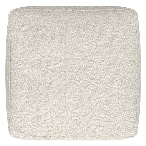 Top view of the ivory square pouf with textured upholstery