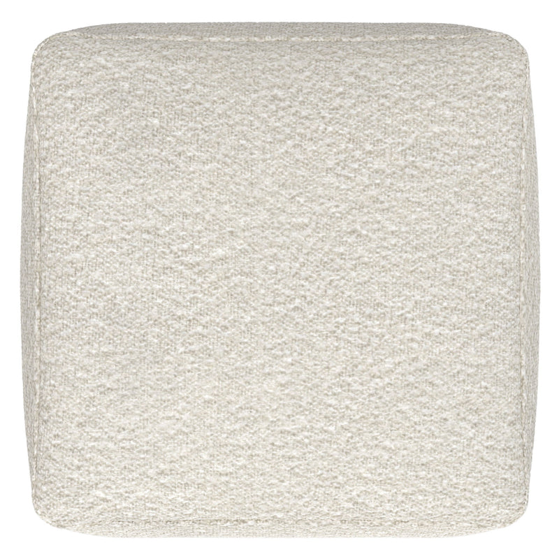 Top view of the ivory square pouf with textured upholstery