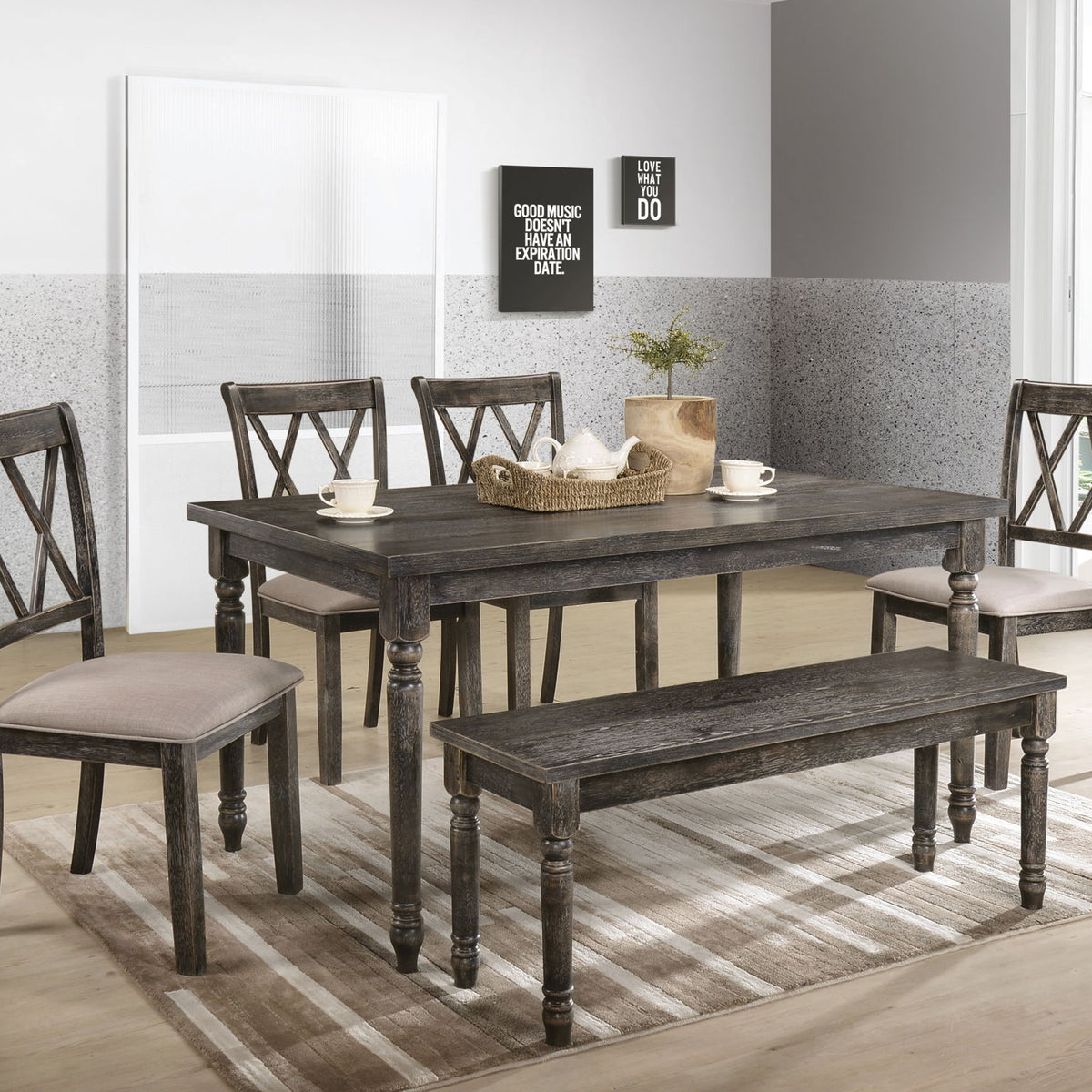 Claudia II - Weathered 7 Pieces Dining Room Set - Gray