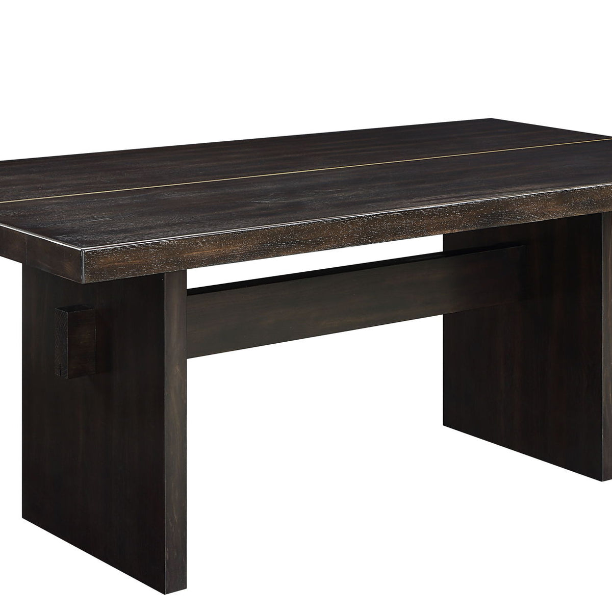 Dark espresso dining table, angled view, with sturdy block legs