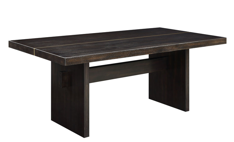 Dark espresso dining table, angled view, with sturdy block legs