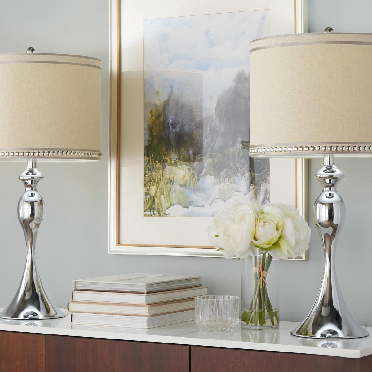 Ashland - Contemporary Table Lamp With Trim (Set of 2) - Polished Chrome / Cream