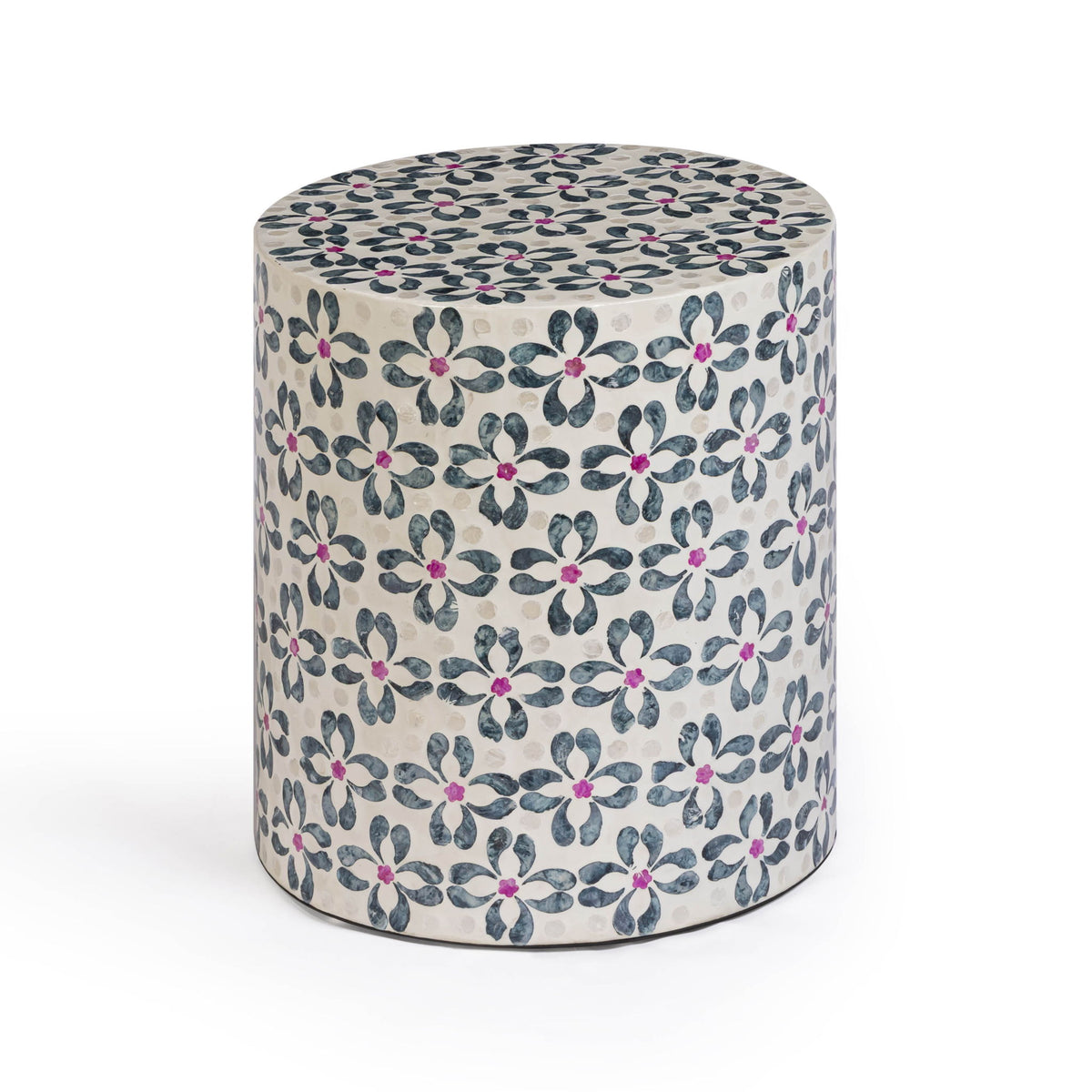 Lorna - Capiz Shell Motif Stool - Aqua Floral