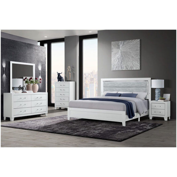 Omoda white framed square mirror on wall with abstract lightning design