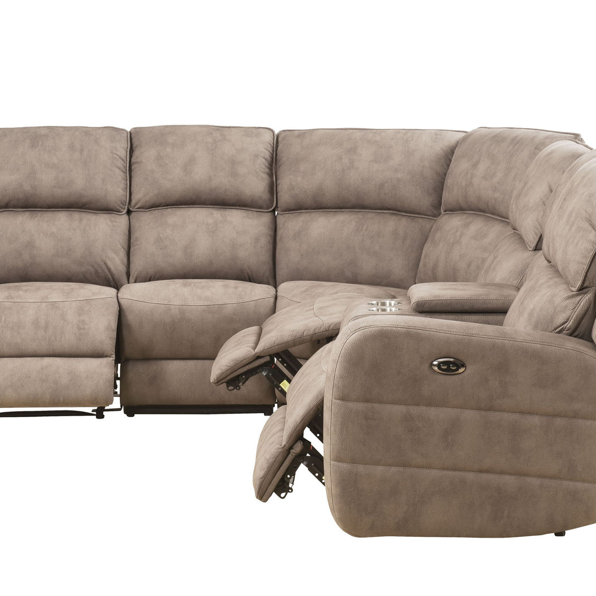 Olwen - Nubuck Power Recliner Sectional Sofa With USB Port - Mocha