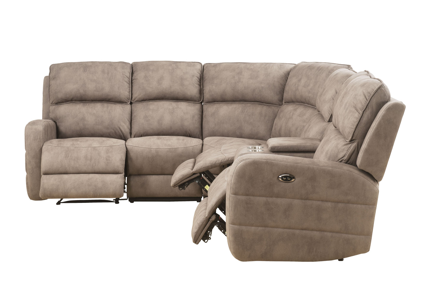 Olwen - Nubuck Power Recliner Sectional Sofa With USB Port - Mocha