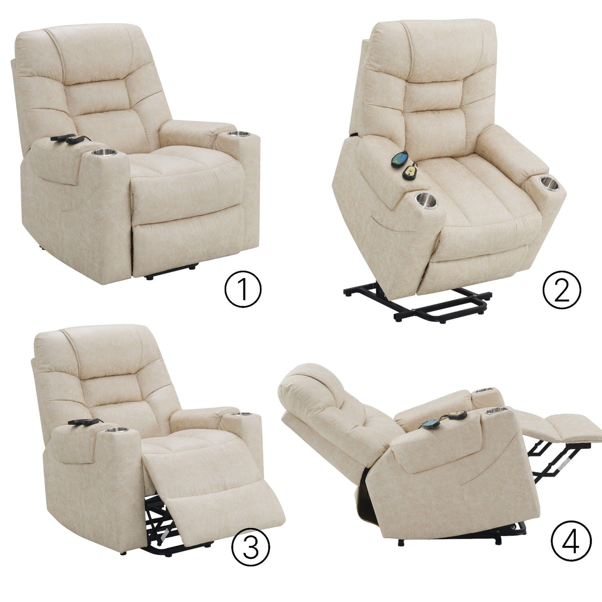 Nairi - Leather Aire Power Motion Recliner With Lift Heating Massage Function - Ivory