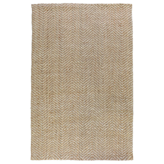 Jute herringbone rug in natural beige with tight woven chevron pattern.