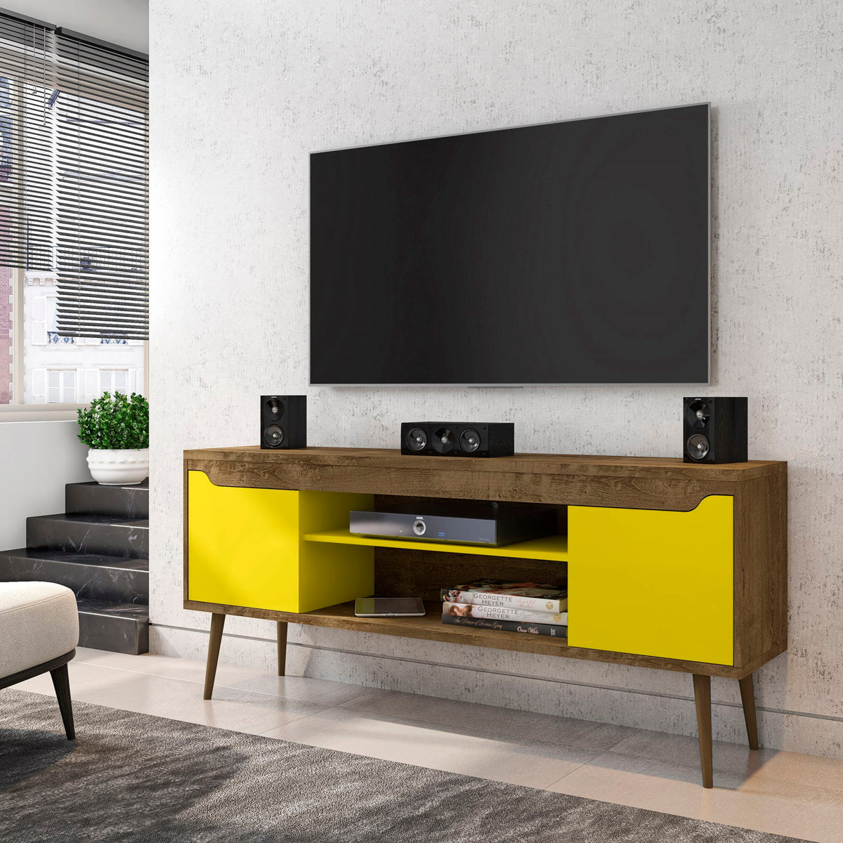 Manhattan Bradley - TV Stand With Rustic Brown Base