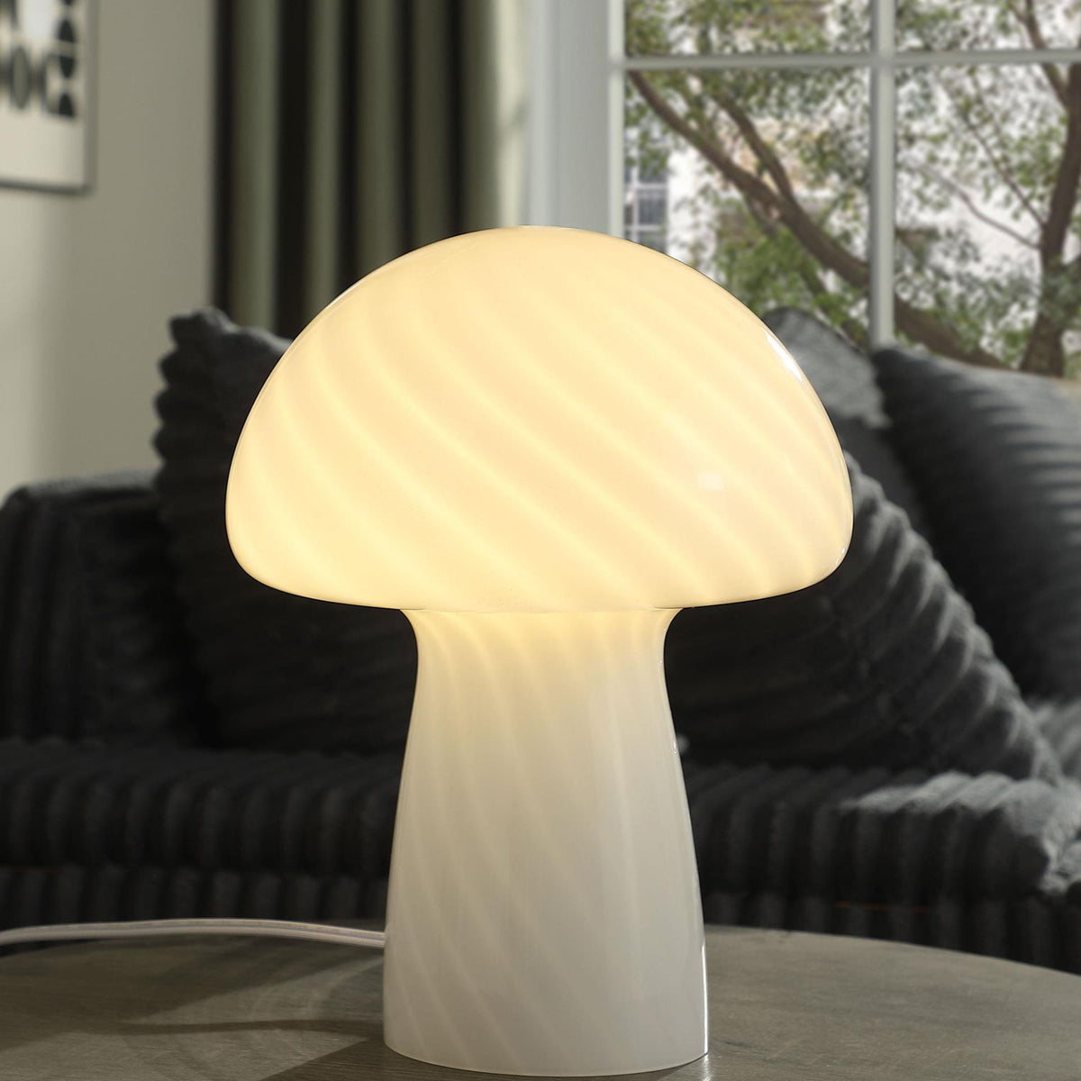 Kanaby Mushroom Shaped Glass Bedside Table Lamp White