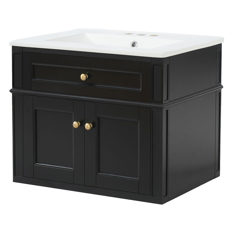 Wall Mounted Bathroom Vanity With Tip Out Drawer And Open Back Design