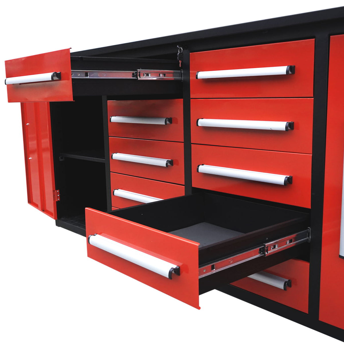 Storage Cabinets With Workbench (With 10 Drawers And 2 Cabinets)
