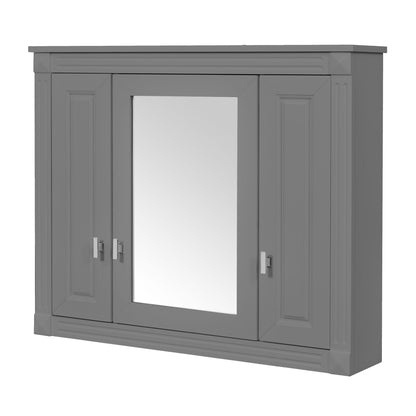 Dark gray wall-mounted bathroom cabinet with rectangular mirror and double doors