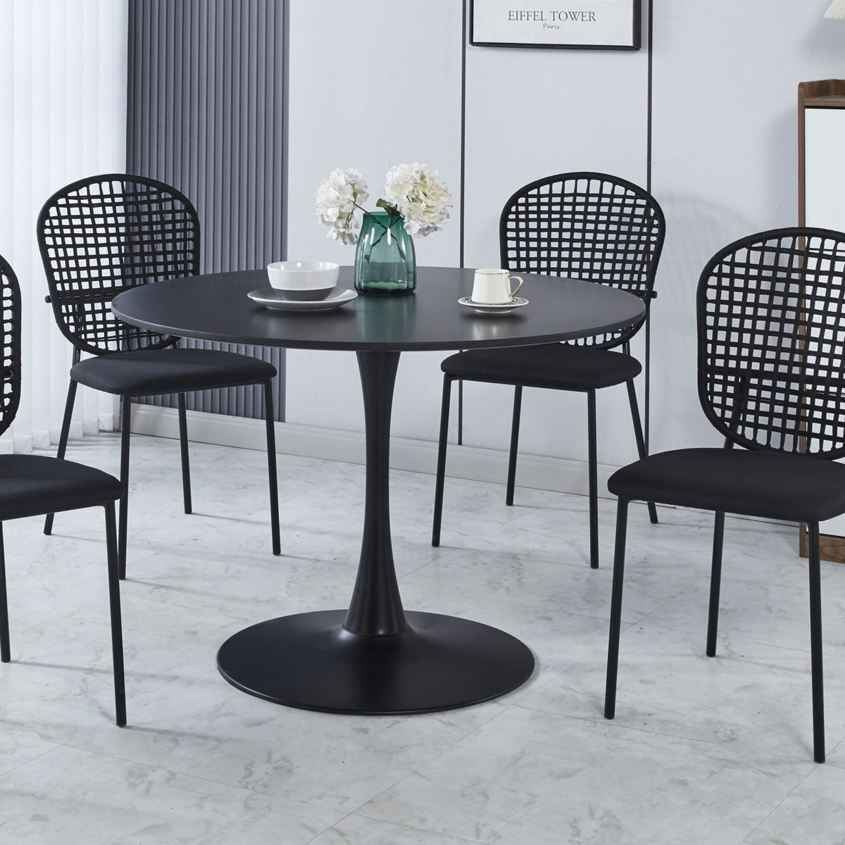 5 Pieces Dining Set, Table Metal Leg Mid-Century Dining Table For 4 - 6 People With MDF Table Top, Pedestal Dining Table, End Table Leisure Coffee Table - Black