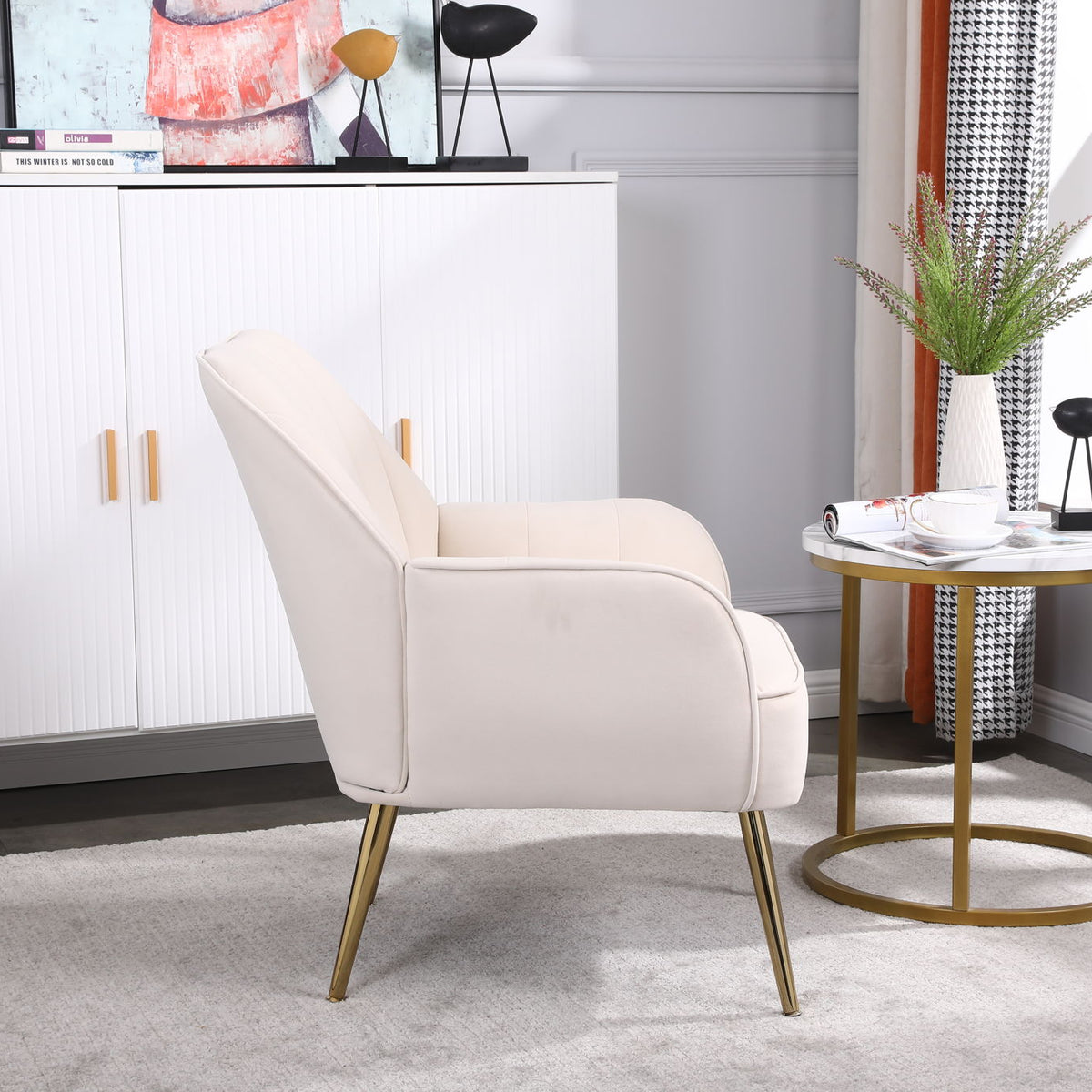 Modern Mid-Century Chair Tufted Sherpa Armchair For Living Room Bedroom Office