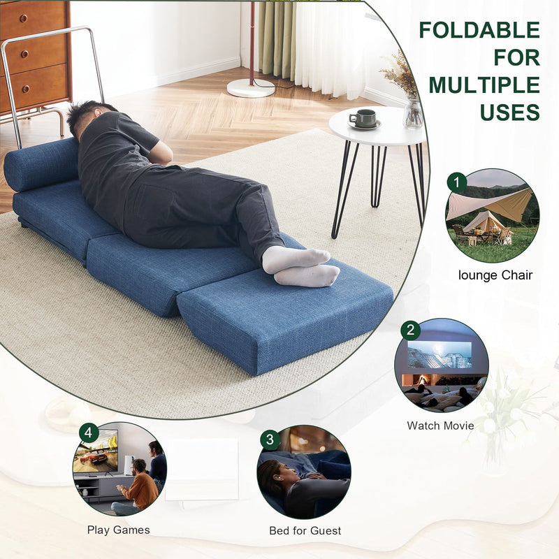 Foldable Single Chair Sofa Bed With Pillow, Easy To Store, Breathable And Wearable Linen