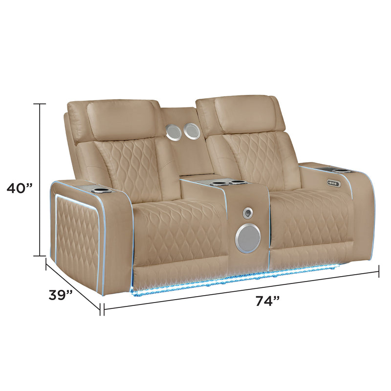 Electra - Power Reclining Loveseat With Power Headrests, Console, Speakers, Massage, LED Lighting And USB Control