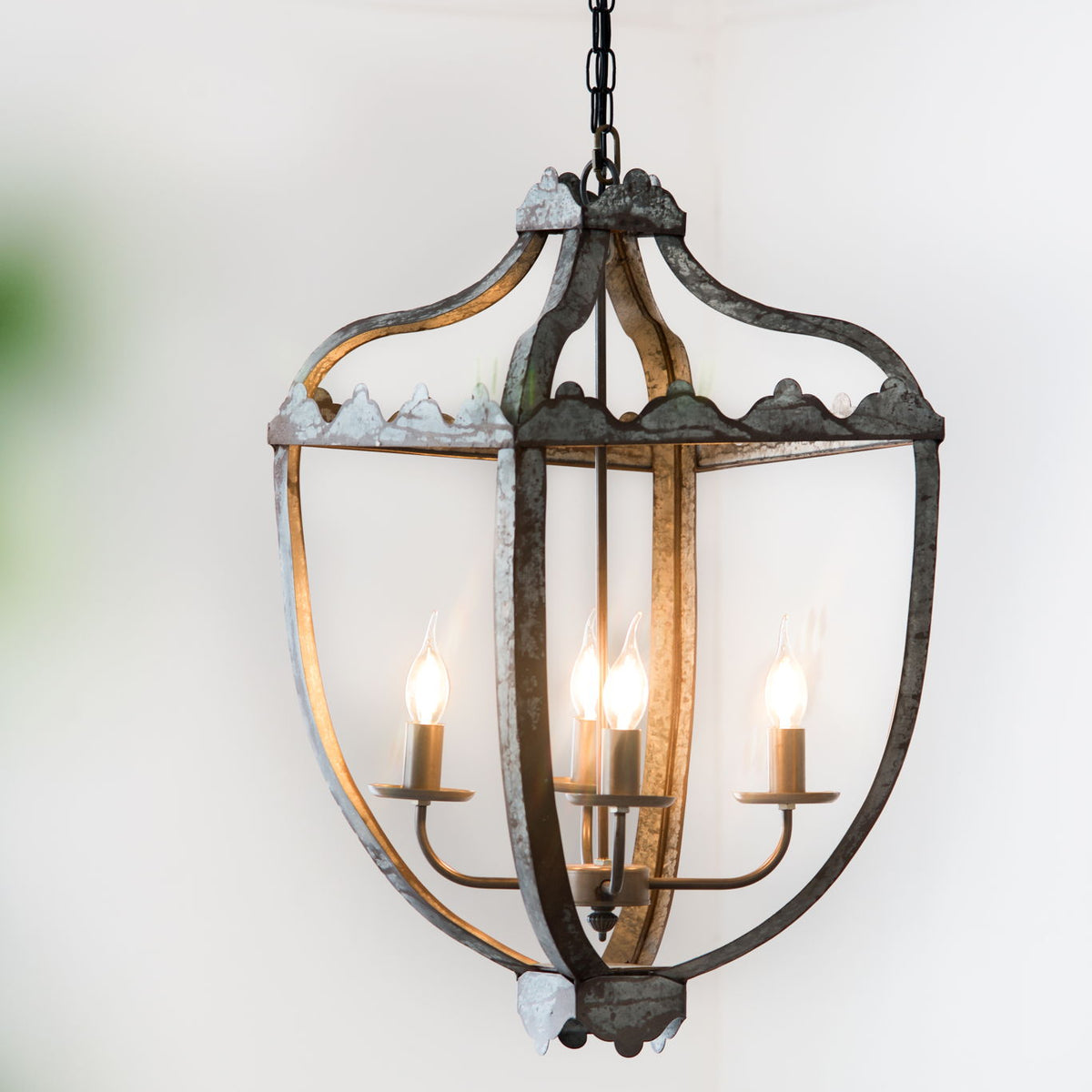 4 Light Metal Chandelier, Hanging Light Fixture With Adjustable Chain For Kitchen, Bulb Not Included - Gray