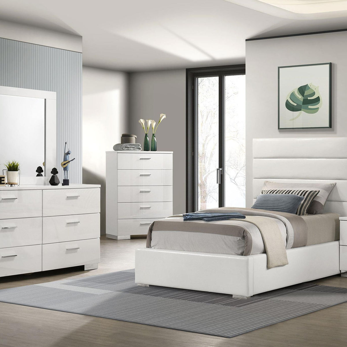 Felicity 5-piece Twin Bedroom Set White High Gloss