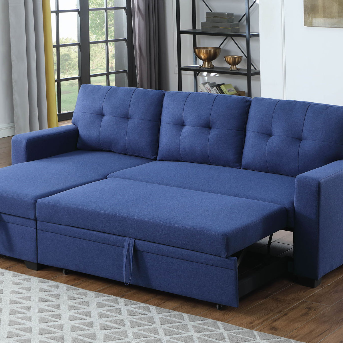 Upholstered Pull Out Sectional Sofa With Chaise