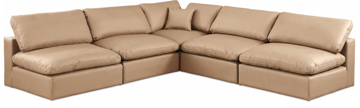 Comfy - 5 Piece Faux Leather Modular Corner Armless Sectional - Tan