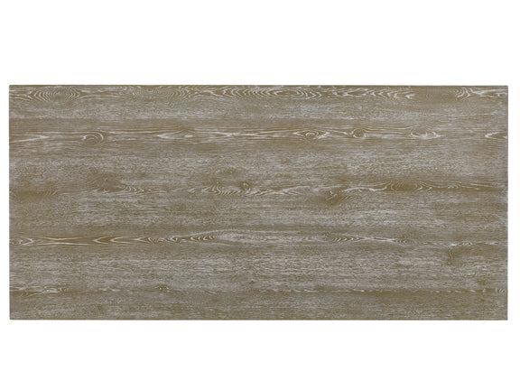 Beige-gray reclaimed wood tabletop with distressed grain texture, rectangular plank.