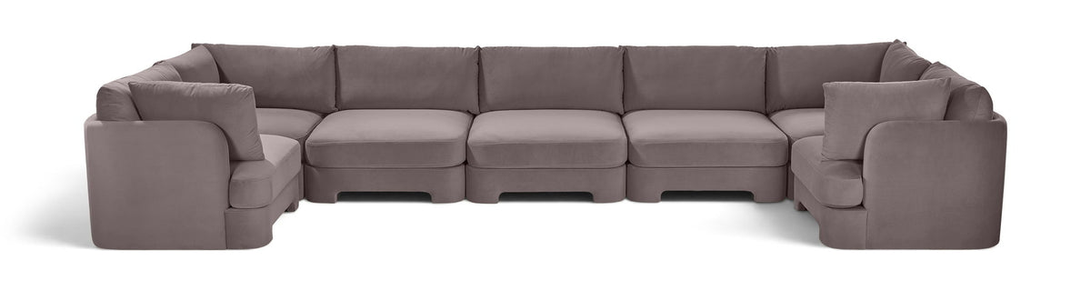 Gray velvet U-shaped sectional sofa, 7-piece set with ottoman blocks