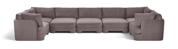 Gray velvet U-shaped sectional sofa, 7-piece set with ottoman blocks