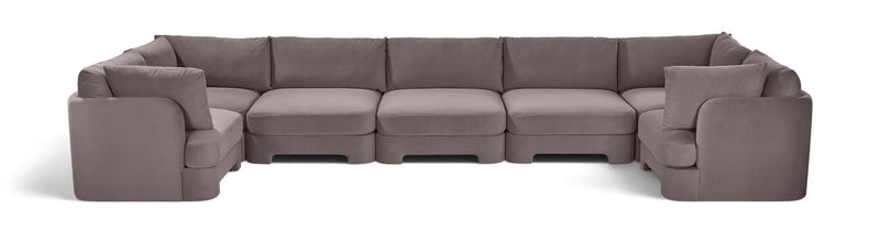 Gray velvet U-shaped sectional sofa, 7-piece set with ottoman blocks