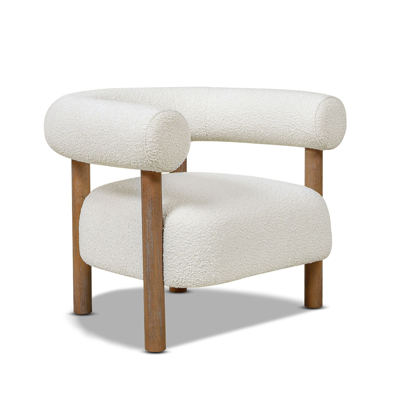 Fuji - Mid Century Modern Barrel Accent Arm Chair - Ivory White