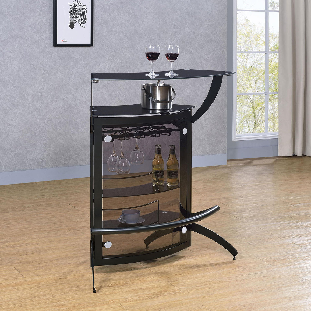 Dallas 2-shelf Curved Freestanding Home Bar Cabinet Black