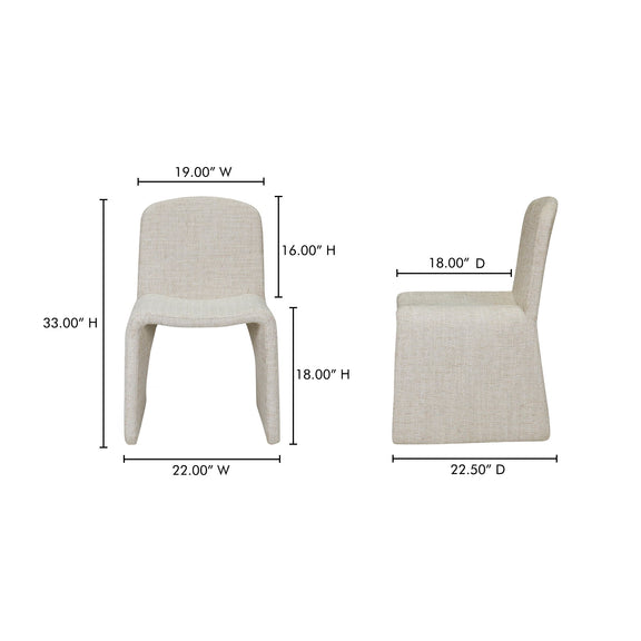 Beige dining chair dimensions diagram showing height, width, and depth measurements