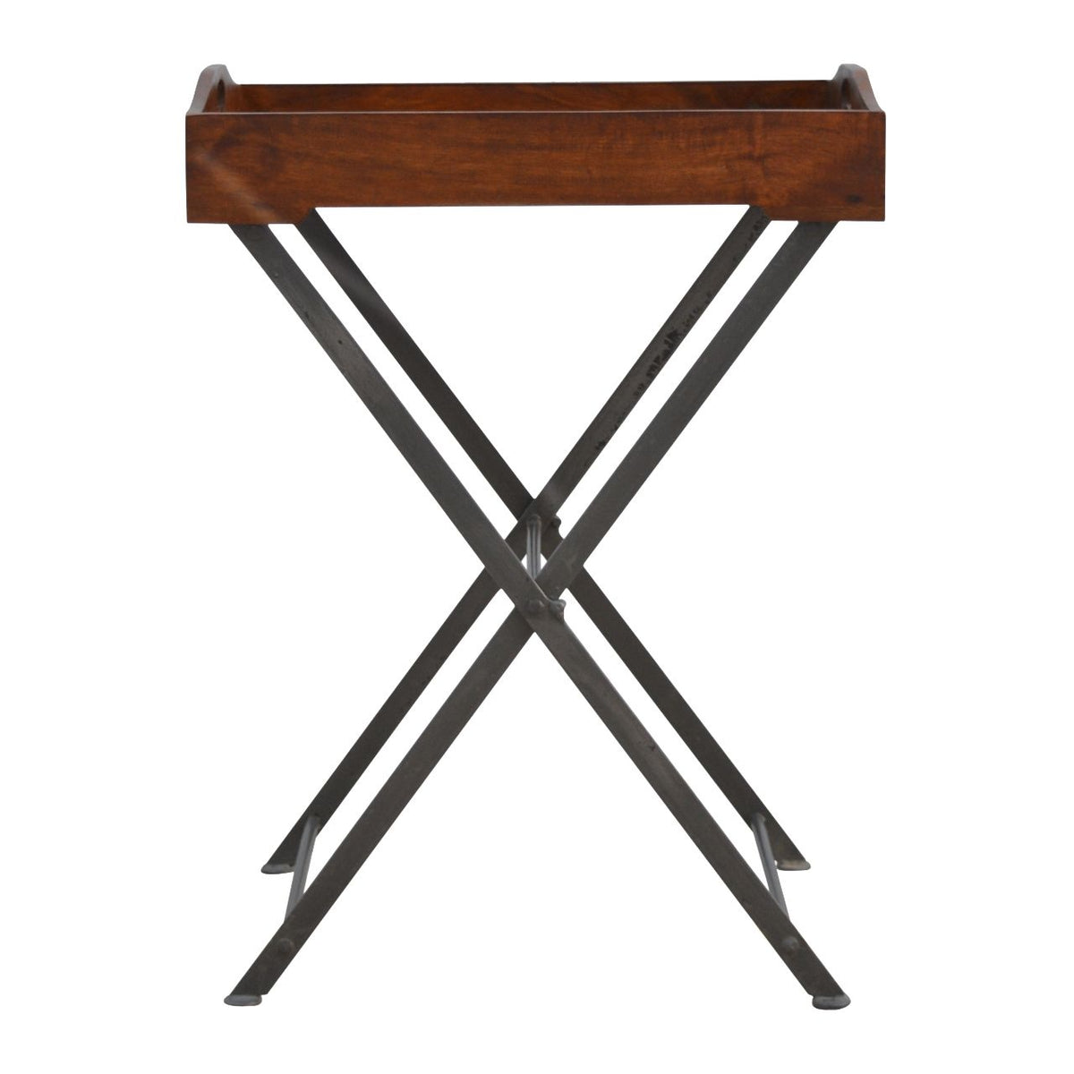 Tray With Cross Iron Base - Brown / Steel Gray
