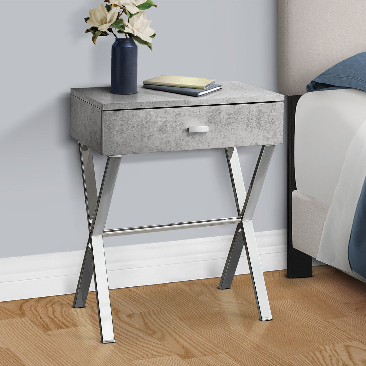 Accent Side X Table, Storage Drawer, Contemporary & Modern