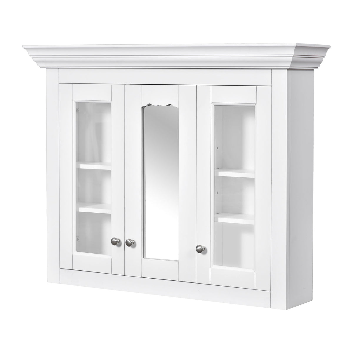 Bathroom Medicine Cabinet With Mirror, 5 Adjustable Closed Shelves, Wall-Mounted - White