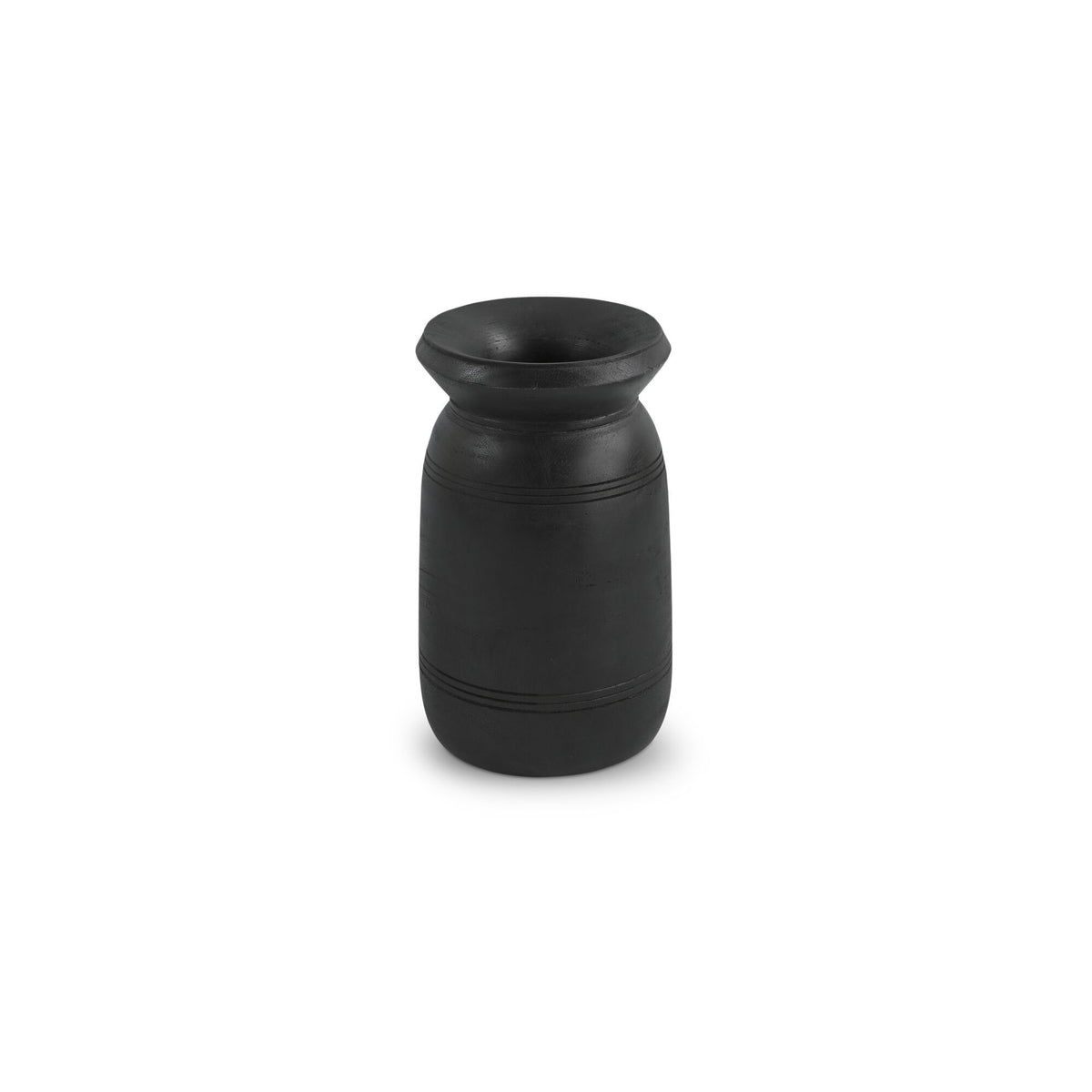 Black incense vessel with rounded body and flared lip