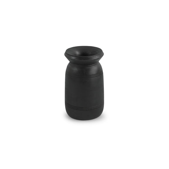 Black incense vessel with rounded body and flared lip