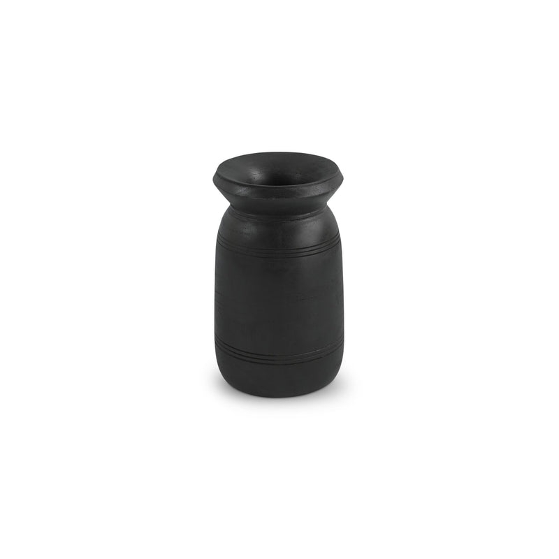 Black incense vessel with rounded body and flared lip