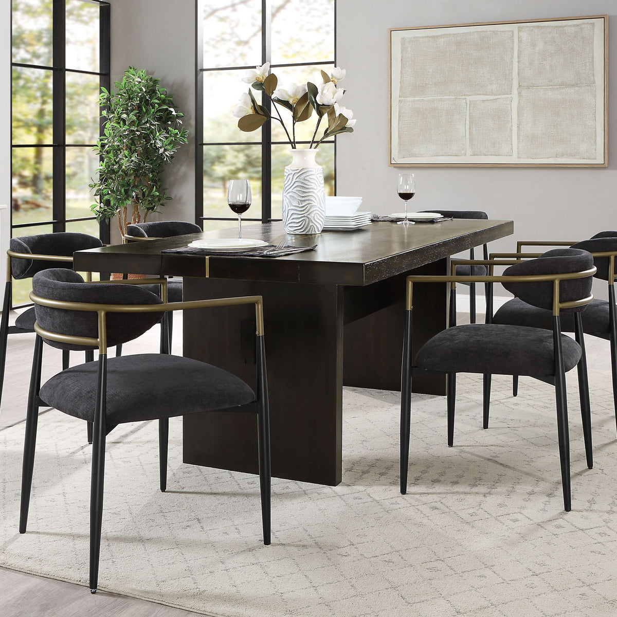 Jaramillo - 7 Pieces Dining Room Set - Gold / Rustic Espresso