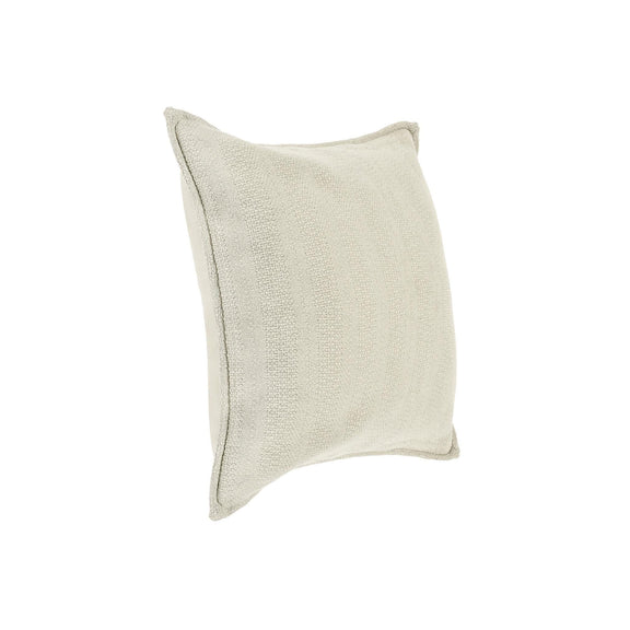 Natural linen-look square throw pillow with textured surface and piped borders