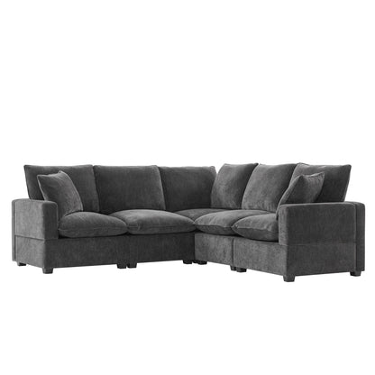 Modern L Shape Modular Sofa, 5 Seat Chenille Sectional Couch Set With 2 Pillows Included, Freely Combinable Indoor Funiture For Living Room, Apartment, Office