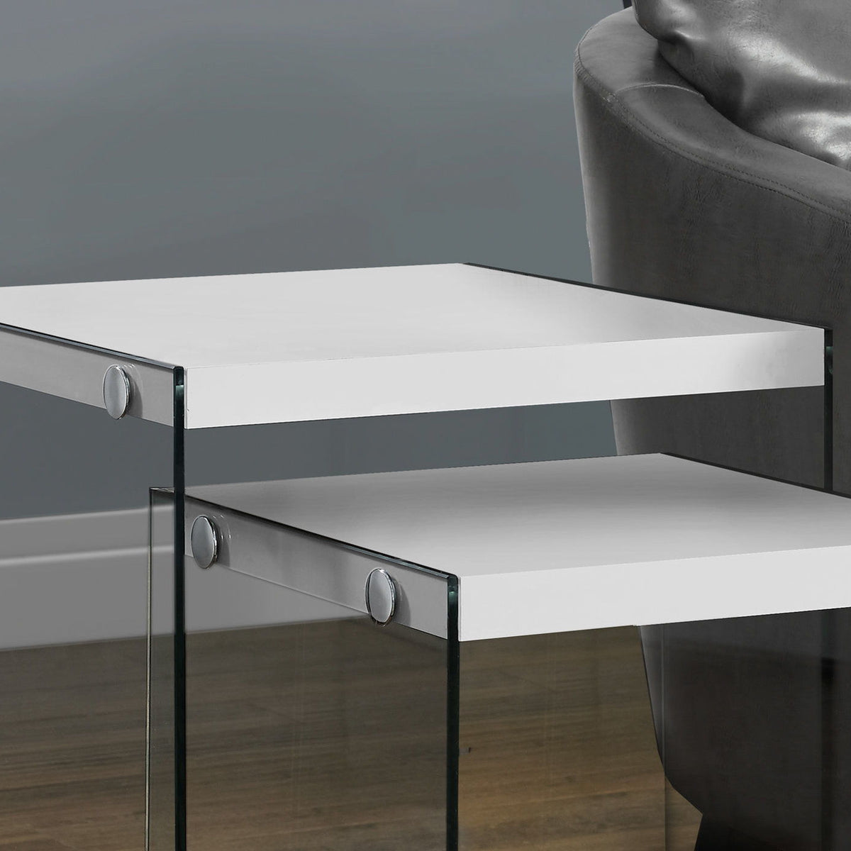 Accent Nesting Table Clear Tempered Glass For Living Room (Set of 2)