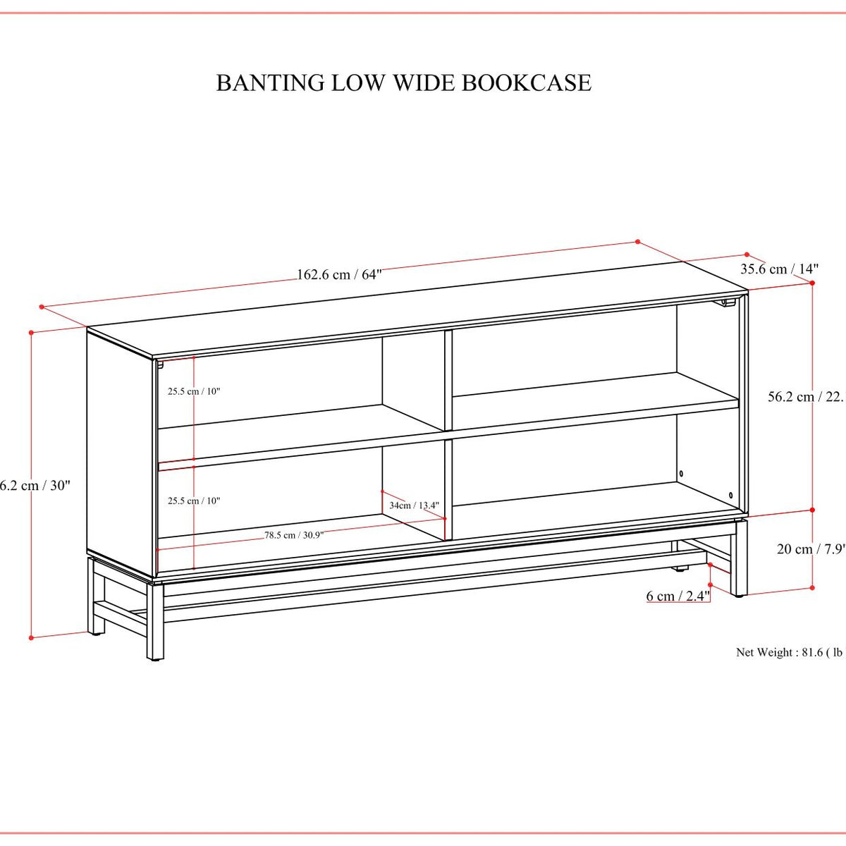 Banting - Low Wide Bookcase - Walnut Brown