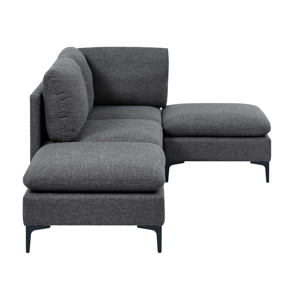Dark gray modular sectional with chaise ottoman, tall legs, rounded back cushion