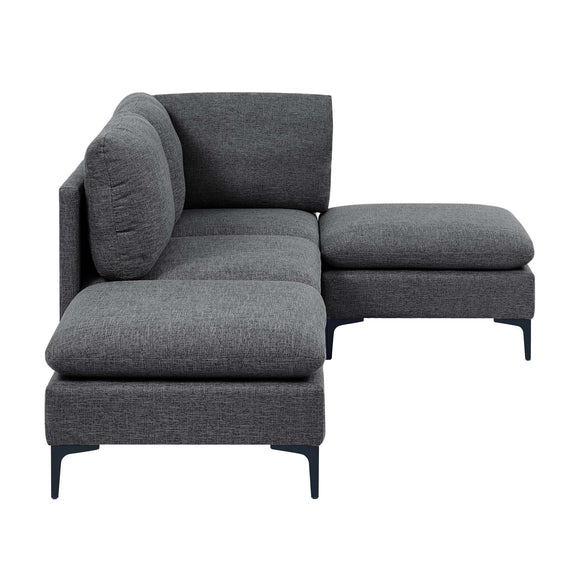 Dark gray modular sectional with chaise ottoman, tall legs, rounded back cushion