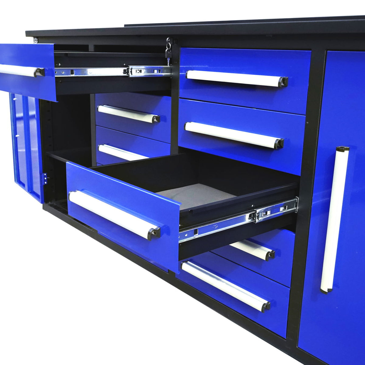 Storage Cabinets With Workbench (With 10 Drawers And 2 Cabinets)