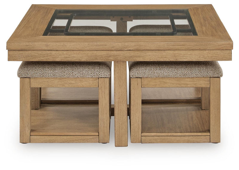 Wittenmyer - Cocktail Table With 4 Stools (Set of 5) - Natural / Black
