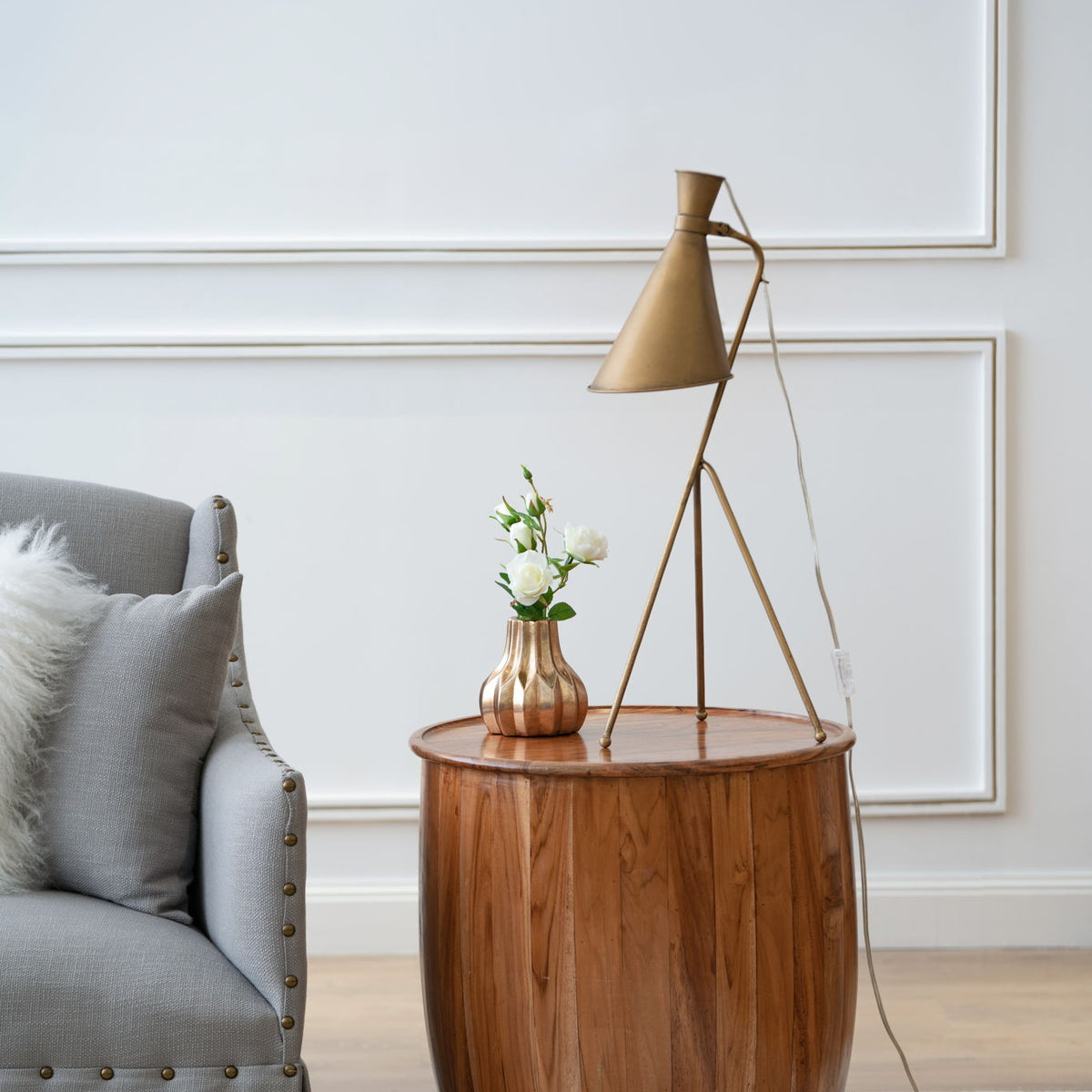 Drum Side Table With Tray Style Top - Brown