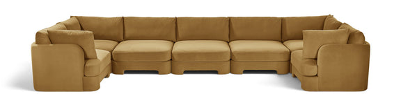 Light brown velvet U-shaped sectional sofa, 7-piece set with ottoman blocks